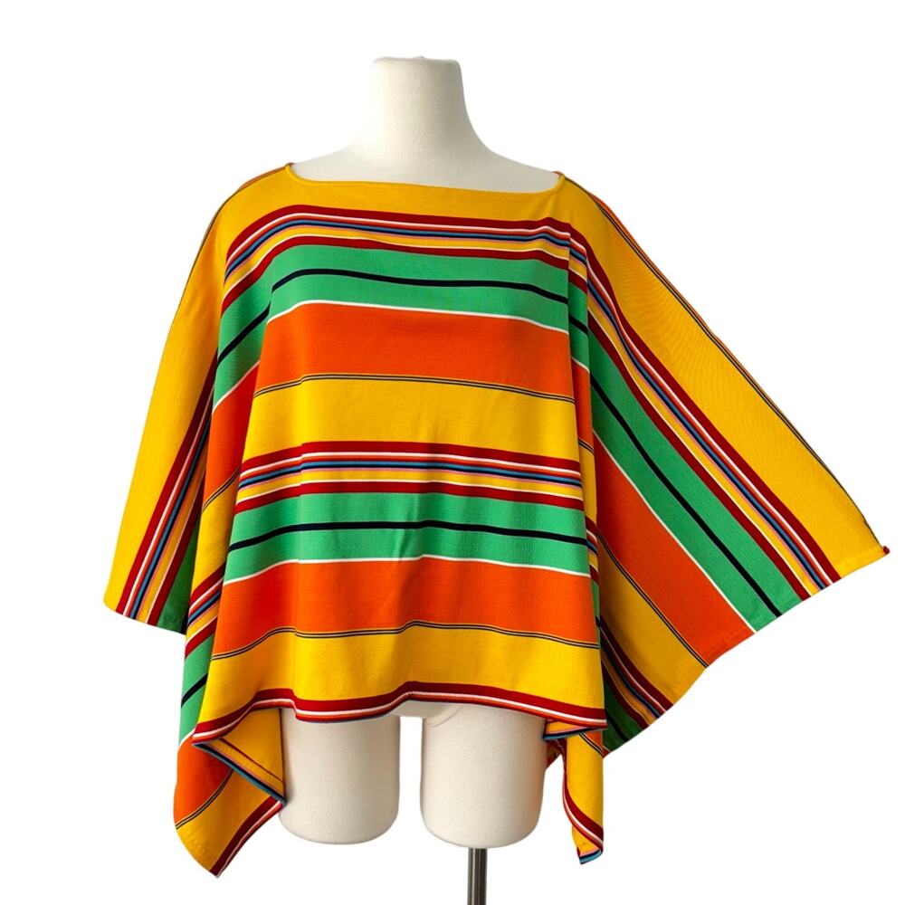 Ralph Lauren Cotton Knit Poncho Multicolor Striped Festival Western S/M